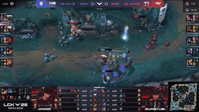jiuyou-LCK：Lehends蕾欧娜E到Keria，NS下路1换2线杀T1下路双人